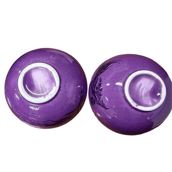Handmade Ceramic Bowls - Set of 2 Hand painted Turkish Pottery Purple Black - Picture 6 of 12
